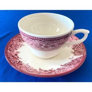 Wedgewood Mayfair William Sanoma Tea Coffee Cup and Saucer - England Red White